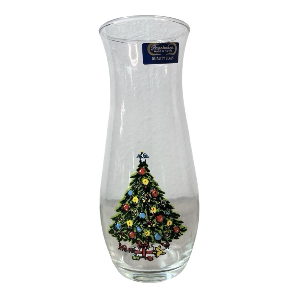 Vintage 1987 Pasabahce Christmas Bouquet‎ Vase w Christmas Tree Made in Turkey